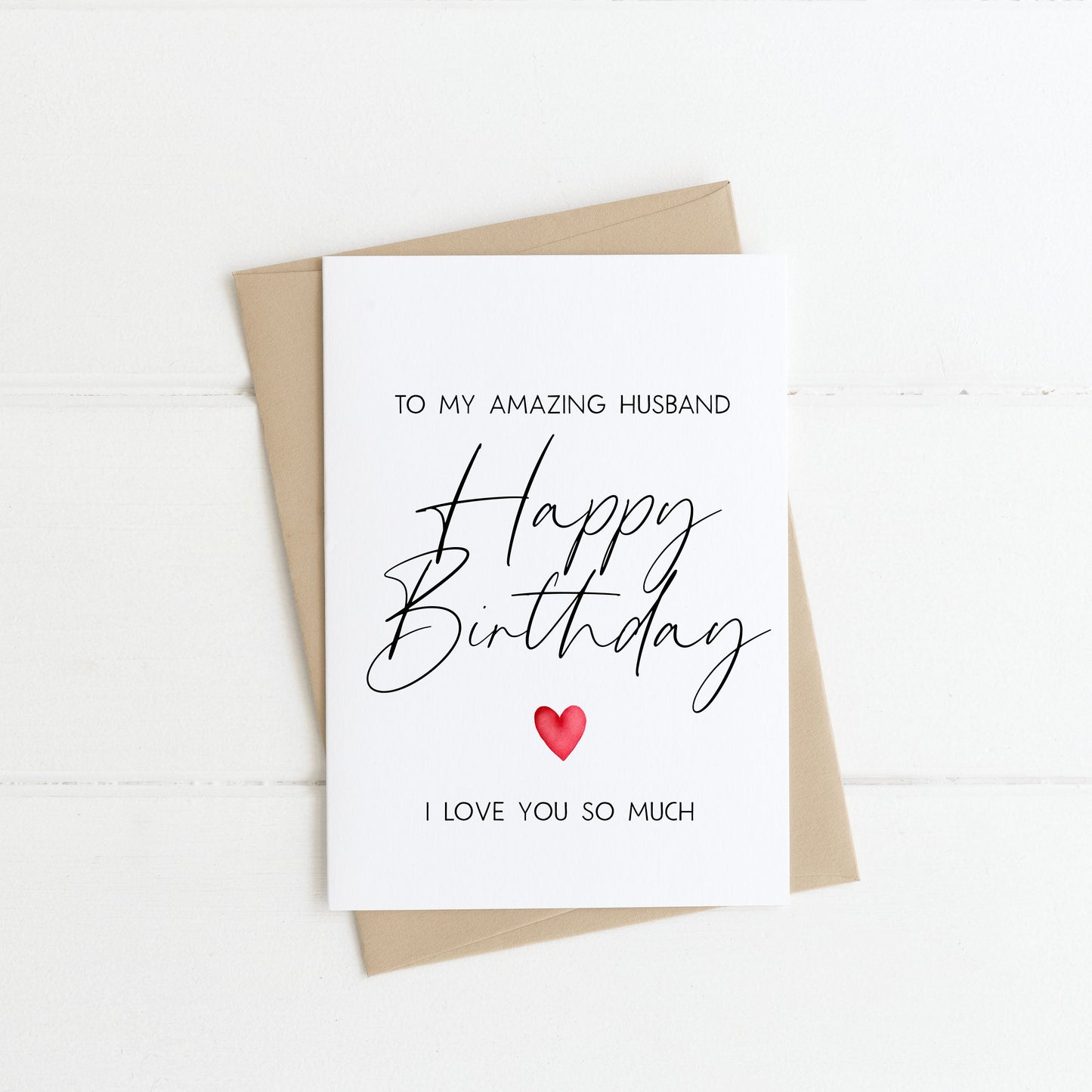 Husband birthday card to my amazing husband happy birthday love couples partner red heart I love you card with envelope kraft brown/white