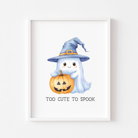 Halloween print, too cute to spook watercolour seasonal unframed wall art poster