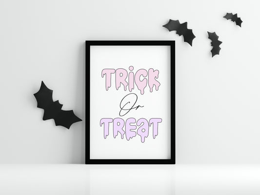 Halloween print, Trick or treat watercolour pastel cute seasonal spooky halloween decor unframed wall art poster print, cute but spooky art