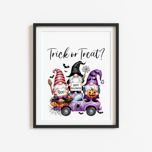 Trick or treat halloween gonks gnomes truck purple spooky cute halloween seasonal home hallway sign unframed print