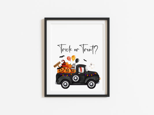 Trick or treat Truck halloween spooky seasonal watercolour unframed wall art poster print