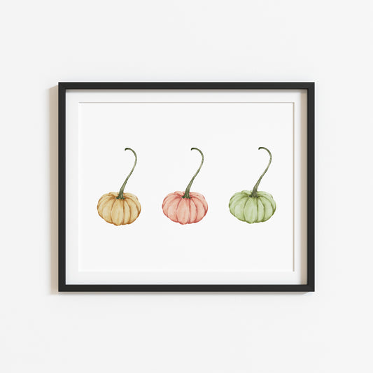 Trio of pumpkins watercolour landscape seasonal unframed wall art poster print