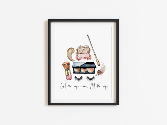 Wake up and make up watercolour eyelashes make up illustration fashion bedroom unframed wall art poster print