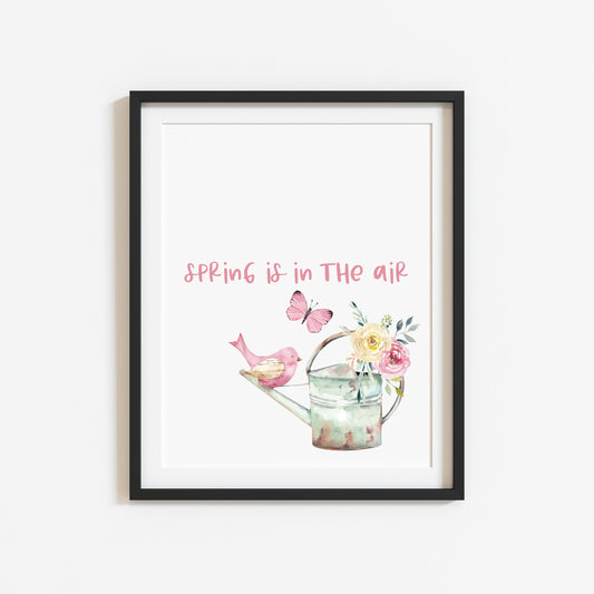 Spring is in the air pink floral birds and butterflies illustration unframed wall art poster print