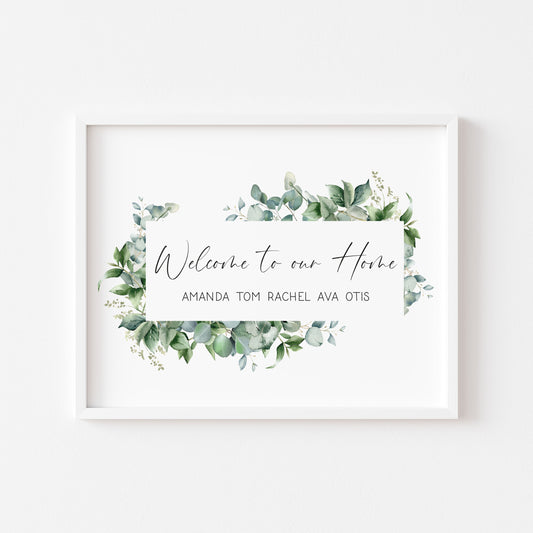 Personalised Family welcome eucalyptus wreath Custom Home unframed Wall Art