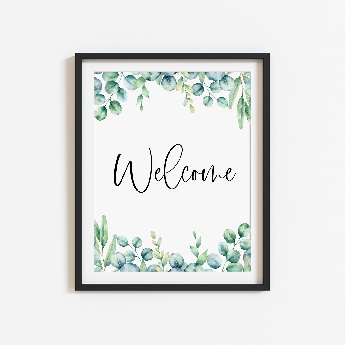 Welcome eucalyptus border watercolour home hallway unframed wall art poster print