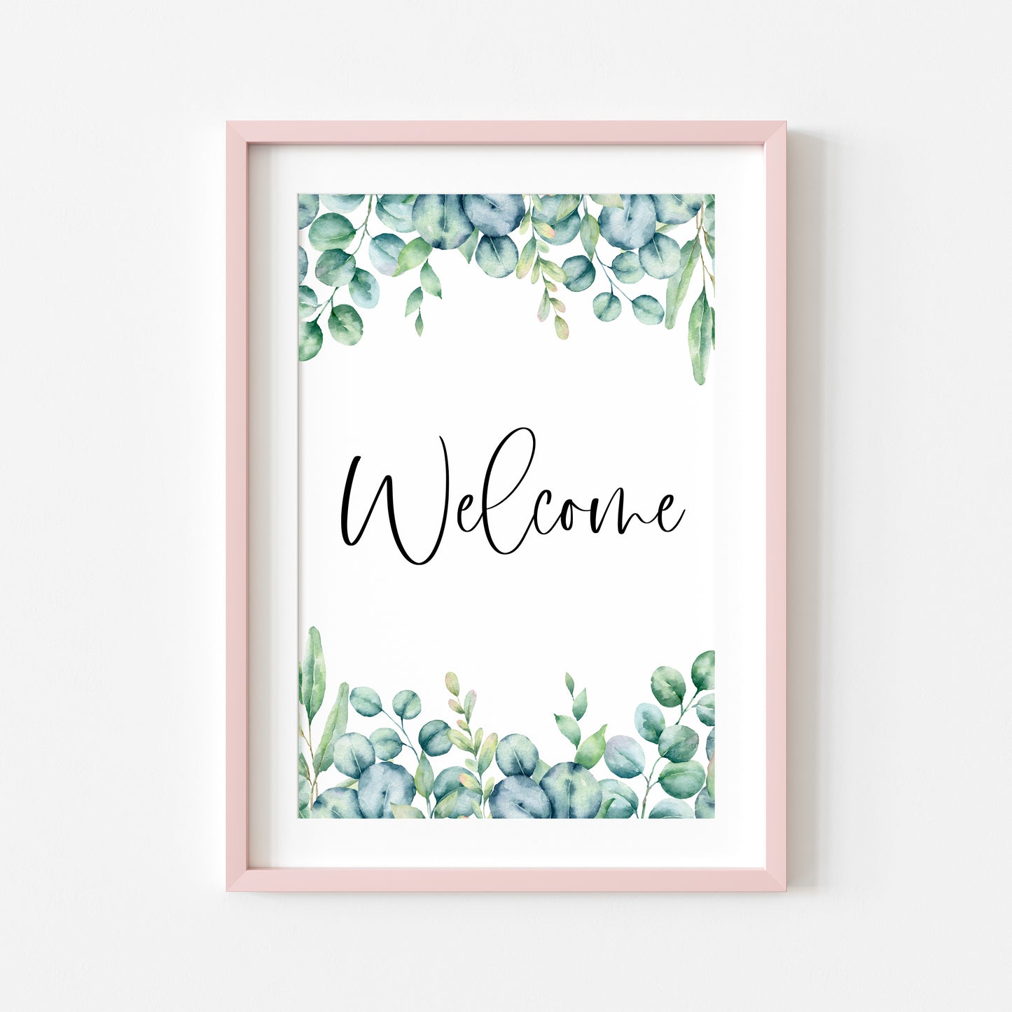 Welcome eucalyptus border watercolour home hallway unframed wall art poster print