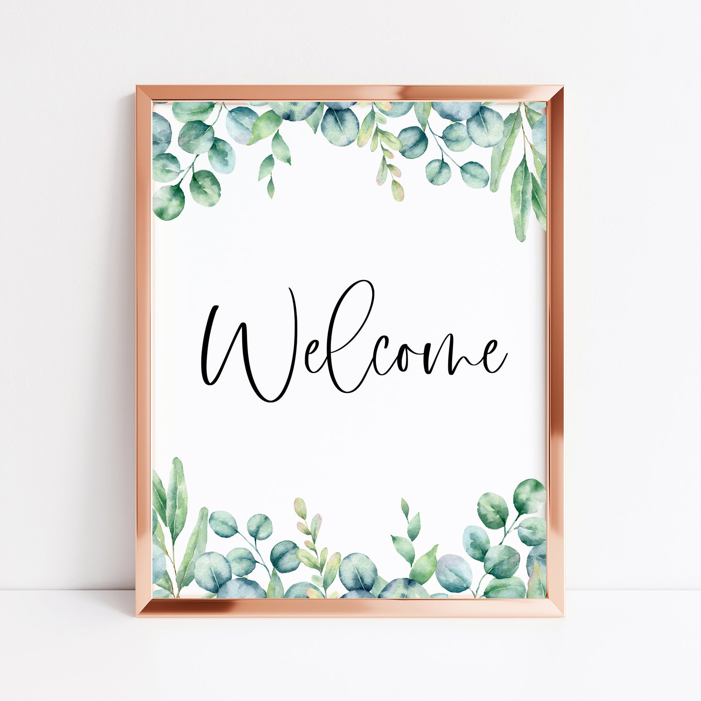 Welcome eucalyptus border watercolour home hallway unframed wall art poster print