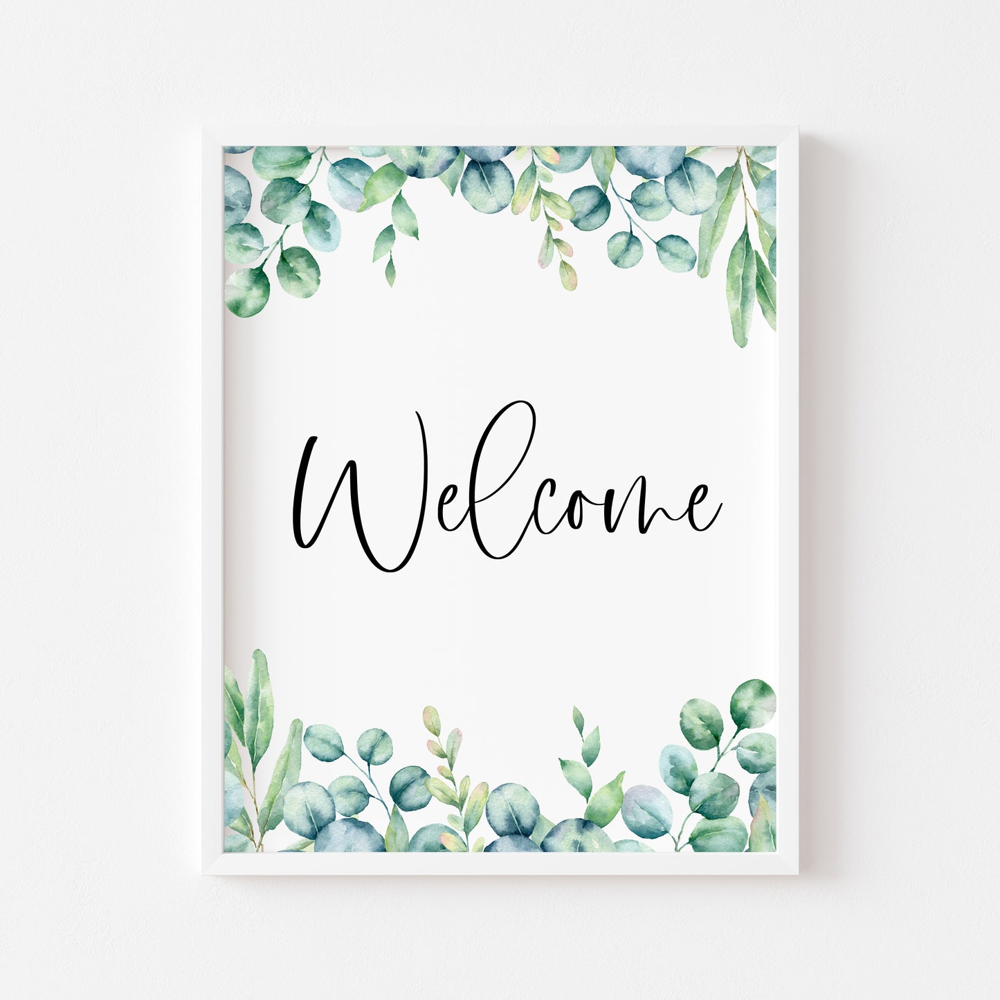 Welcome eucalyptus border watercolour home hallway unframed wall art poster print