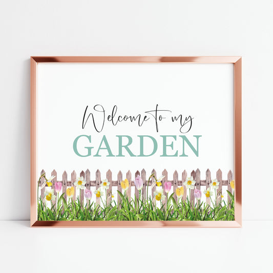 Gardening print Welcome to my garden green watercolour floral seasonal unframed wall art poster print