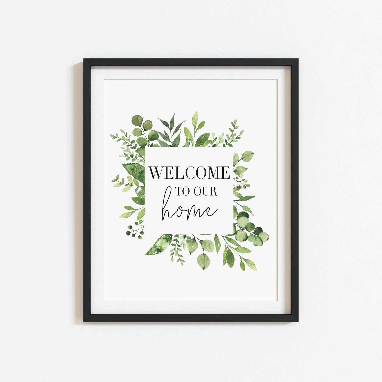 Welcome to our home green square botanical green wreath unframed print unframed wall art poster print