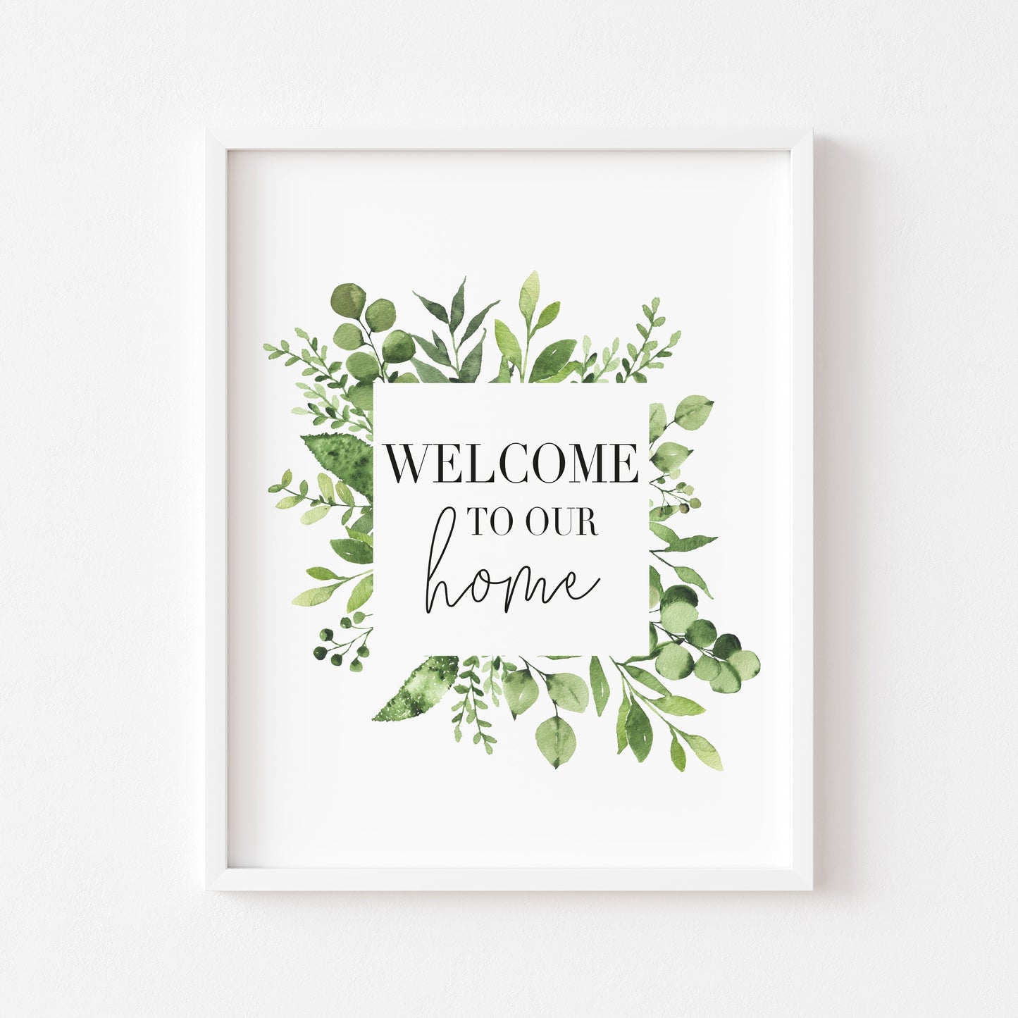 Welcome to our home green square botanical green wreath unframed print unframed wall art poster print