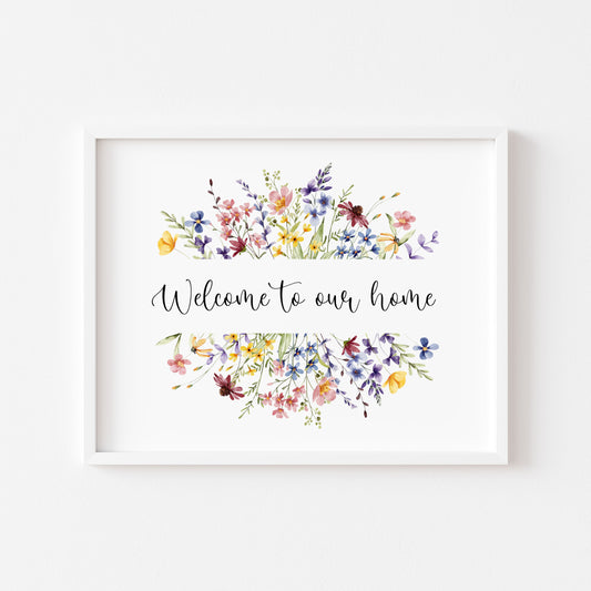 Welcome to our home floral wildflower wreath unframed wall art poster print home decor floral home decor, home wall decor prints, home gifts
