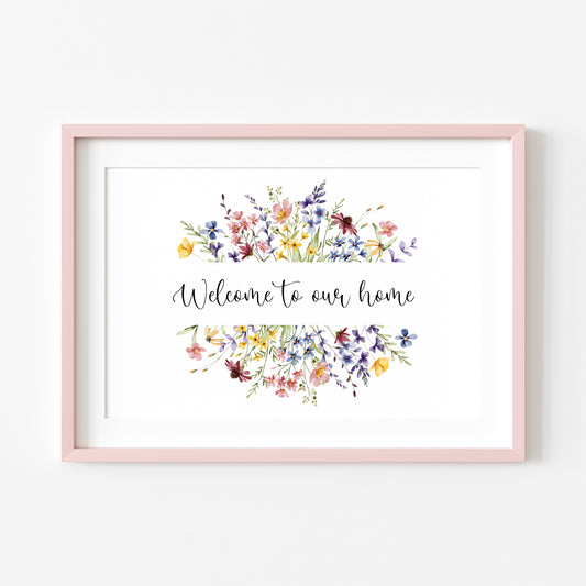 Welcome to our home floral wildflower wreath unframed wall art poster print home decor floral home decor, home wall decor prints, home gifts