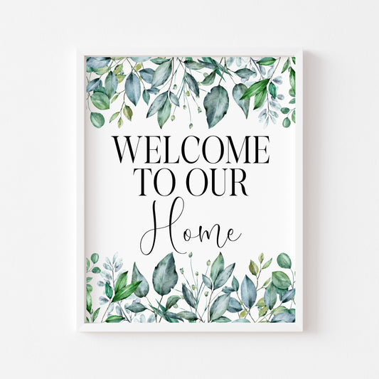 Welcome to our Home Floral Wreath Print Greenery Wall Art (unframed)