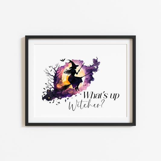 What's up witches watercolour galaxy halloween landscape watercolour illustration unframed wall art poster print