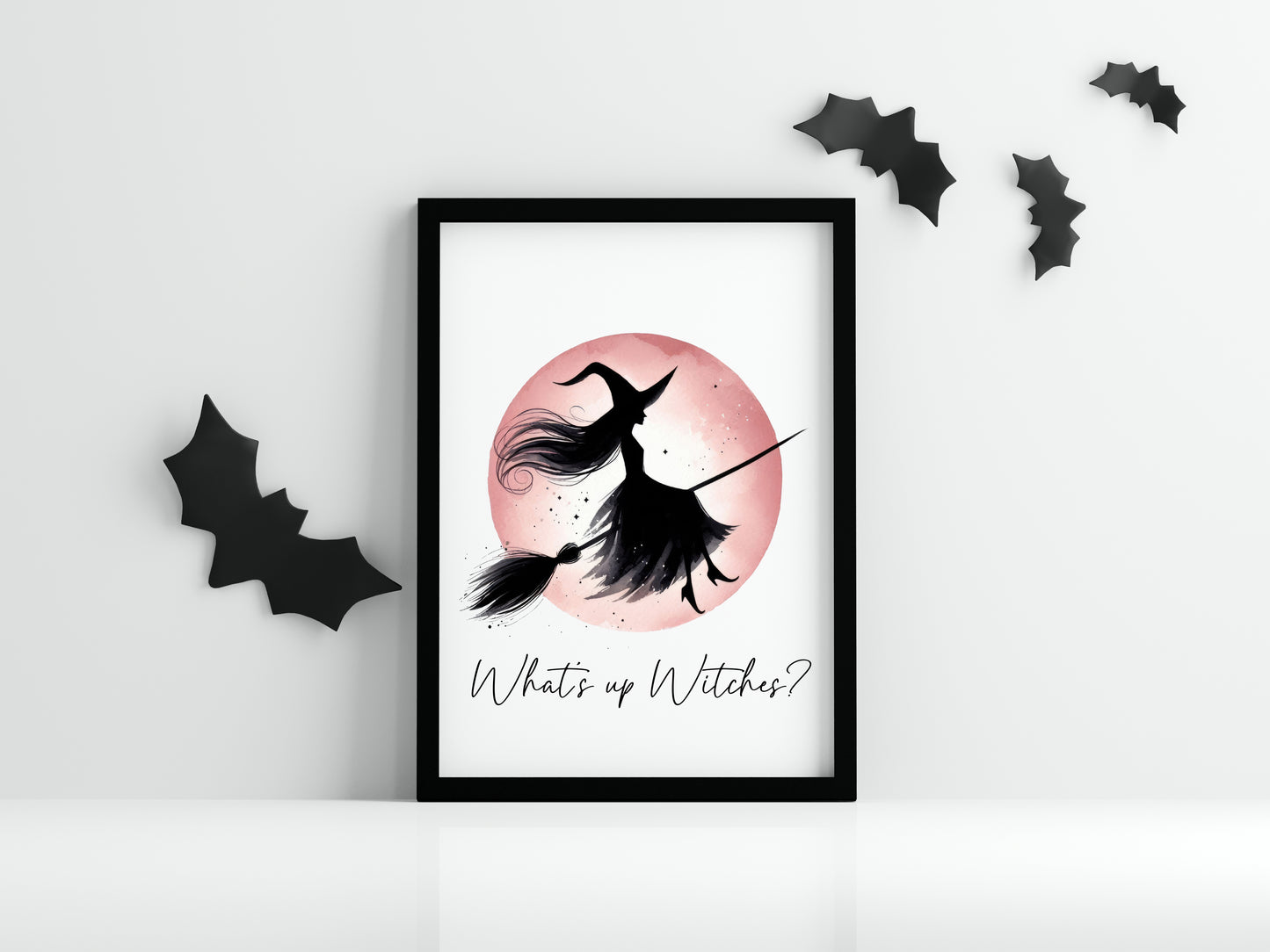 What's up witches? Halloween print pink red witch watercolour celestial halloween unframed wall art poster print, halloween witch print