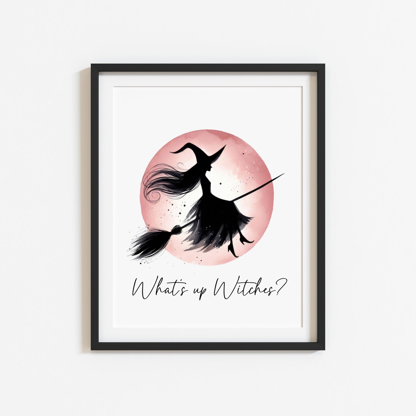 What's up witches? Halloween print pink red witch watercolour celestial halloween unframed wall art poster print, halloween witch print