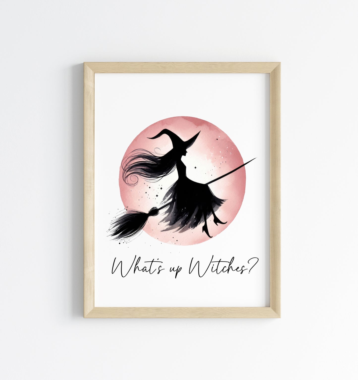 What's up witches? Halloween print pink red witch watercolour celestial halloween unframed wall art poster print, halloween witch print