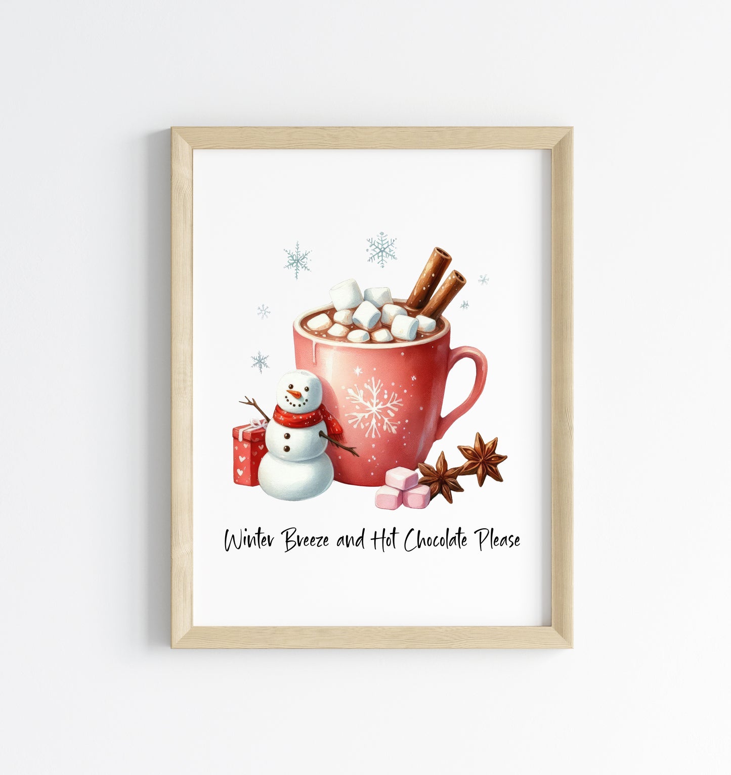 Hot chocolate print, Winter Breeze Hot chocolate please red snowman Christmas hot drinks kitchen home seasonal unframed wall art print