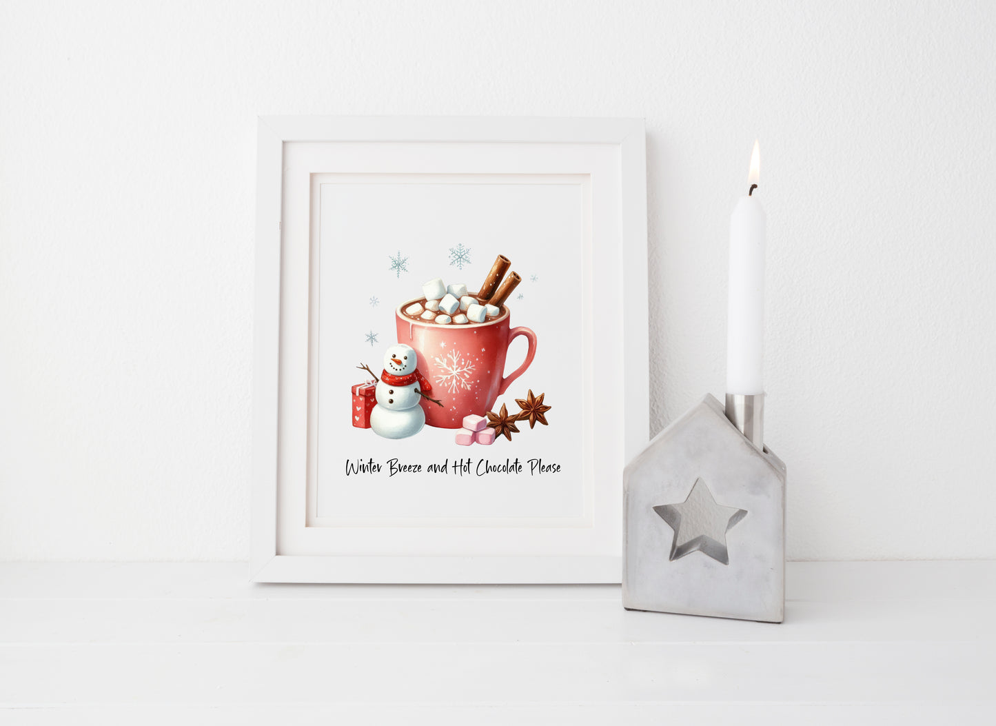 Hot chocolate print, Winter Breeze Hot chocolate please red snowman Christmas hot drinks kitchen home seasonal unframed wall art print