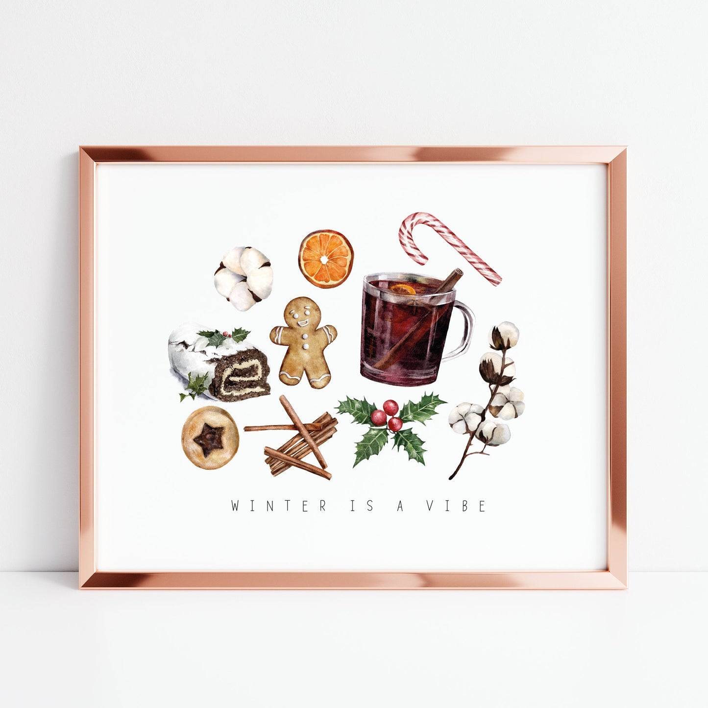 Winter is a vibe watercolour christmas illustration seasonal unframed wall art poster print