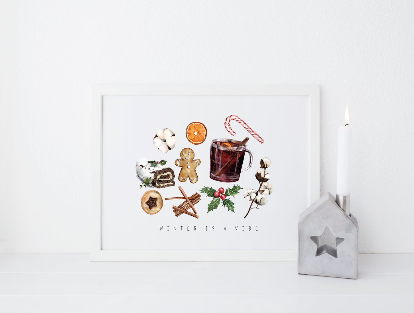 Winter is a vibe watercolour christmas illustration seasonal unframed wall art poster print