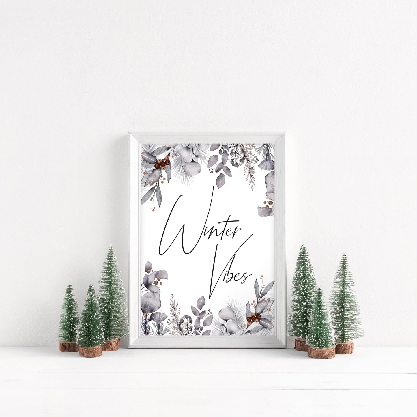 Winter Vibes Christmas pine cone foliage border seasonal unframed wall art poster print