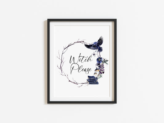 Witch please Halloween watercolour spooky wreath seasonal unframed wall art poster print