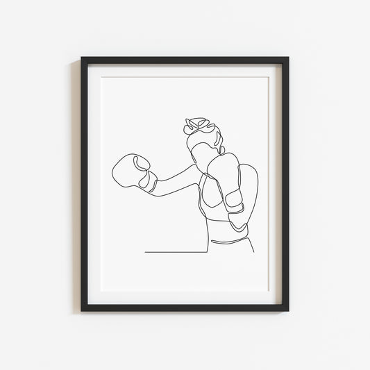 Woman's boxing sport print line drawing unframed wall art poster print