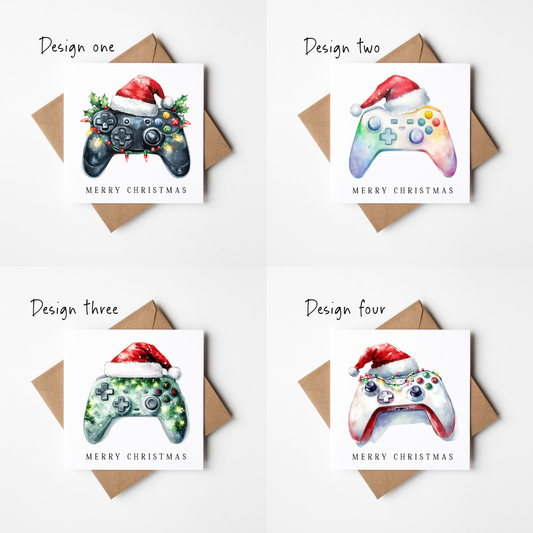 Festive gaming Christmas Cards - Pack of 4, Kraft Envelopes