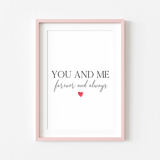 You and me forever & always red heart couples bedroom home unframed wall art poster print