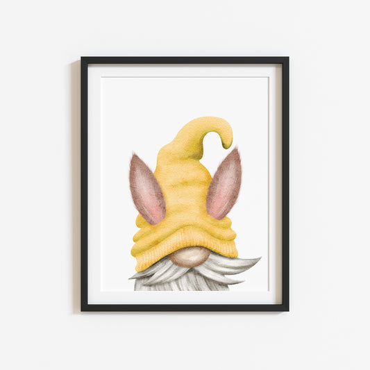 Easter gonk gnome yellow Bunny style watercolour illustration home bedroom unframed wall art poster print