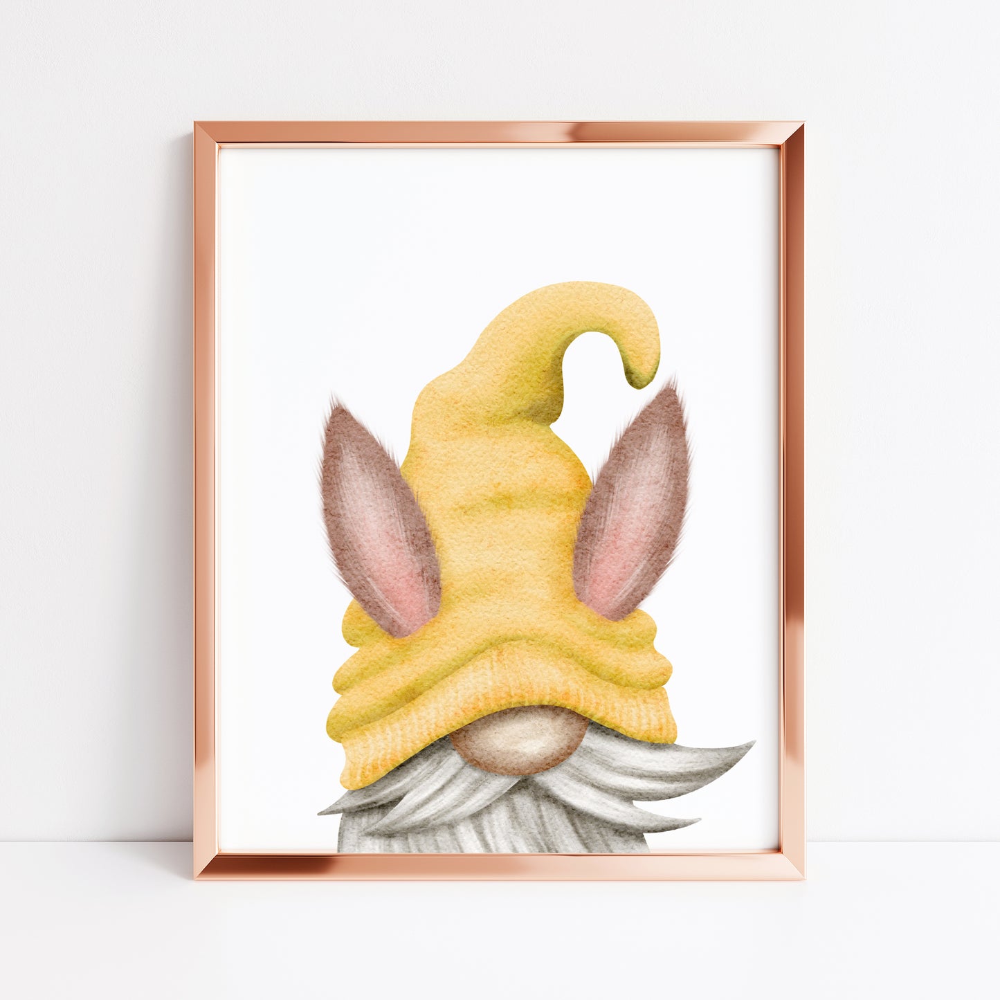 Easter gonk gnome yellow Bunny style watercolour illustration home bedroom unframed wall art poster print