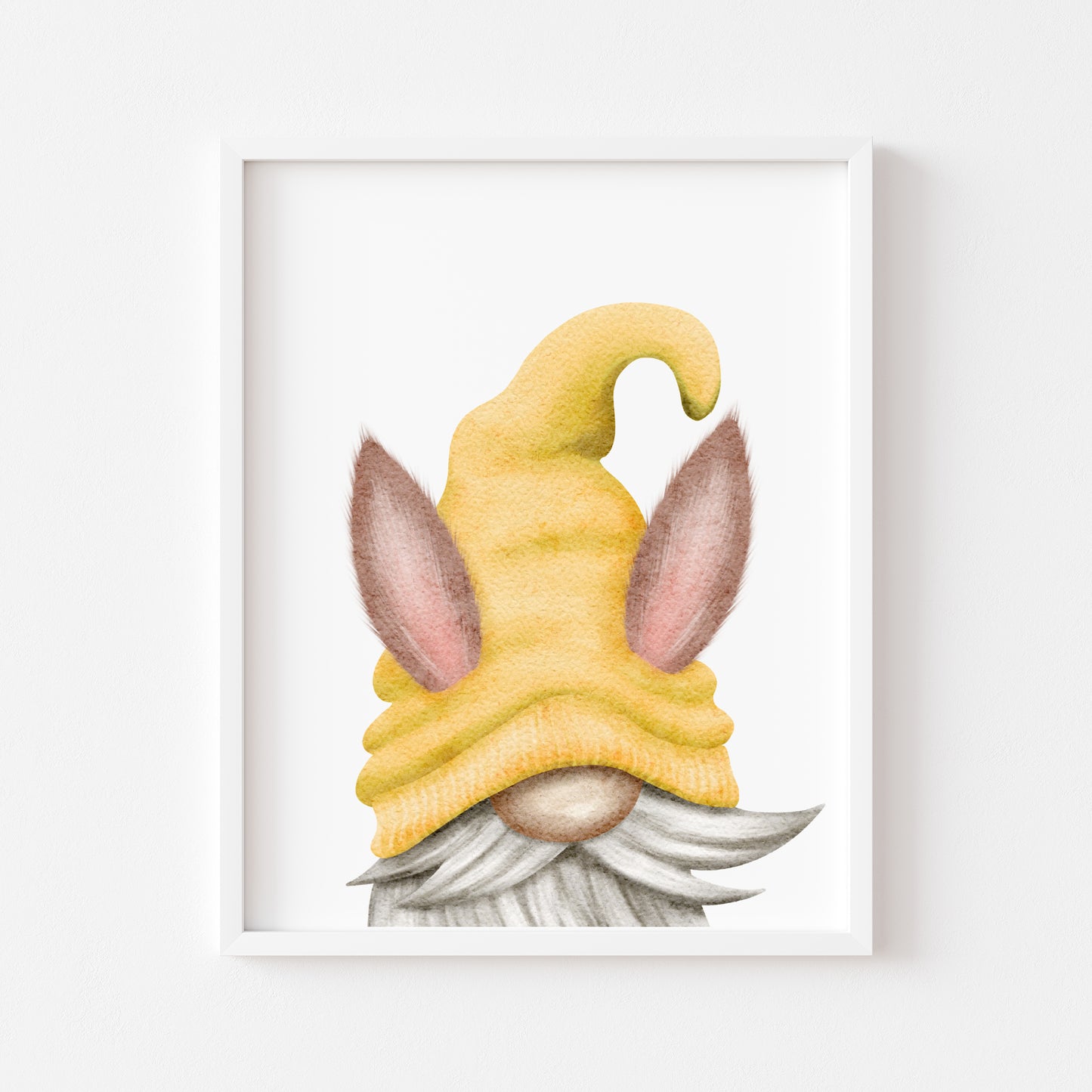 Easter gonk gnome yellow Bunny style watercolour illustration home bedroom unframed wall art poster print