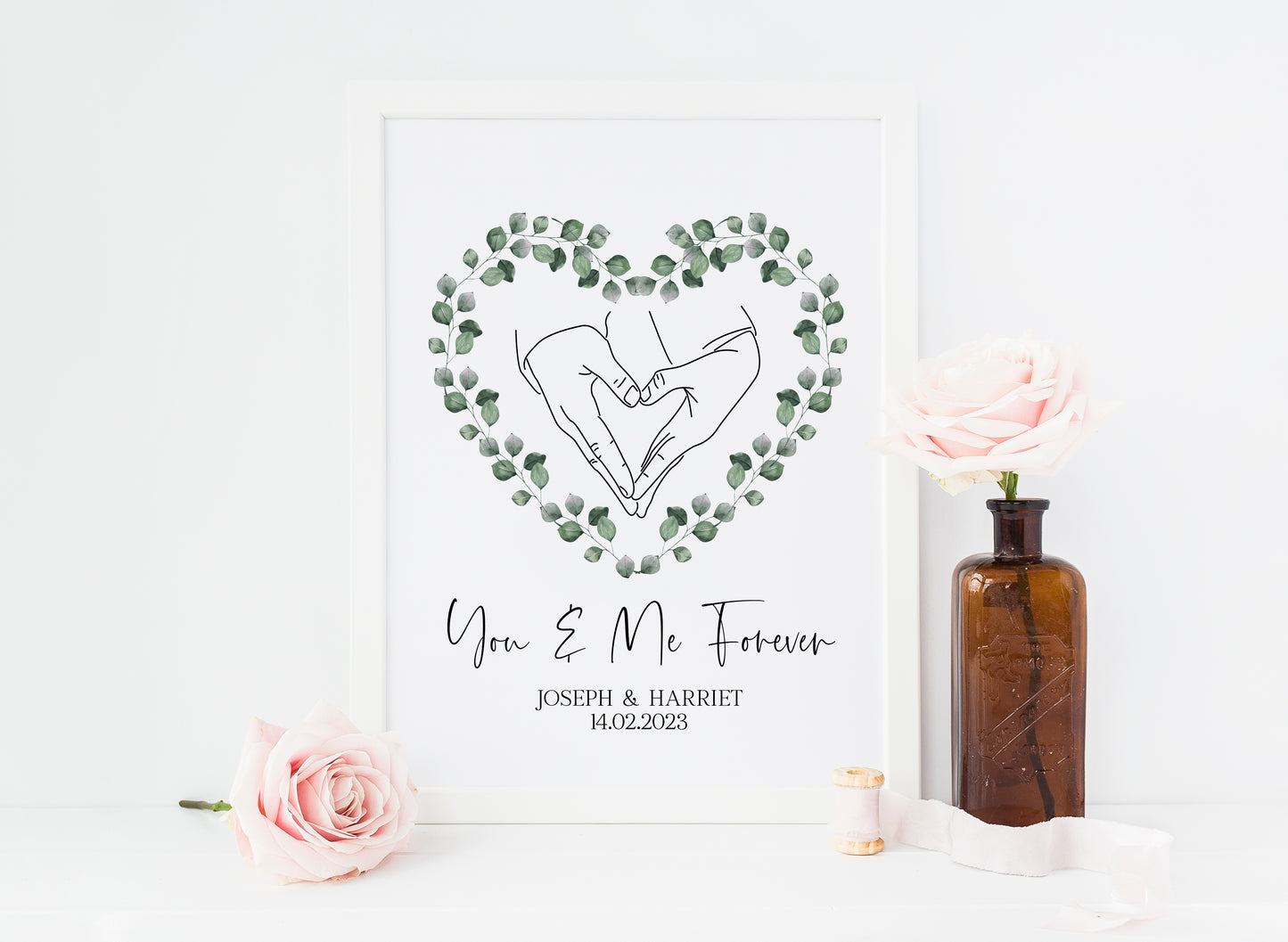 Couples print, you and me forever greenery heart home unframed wall art poster print