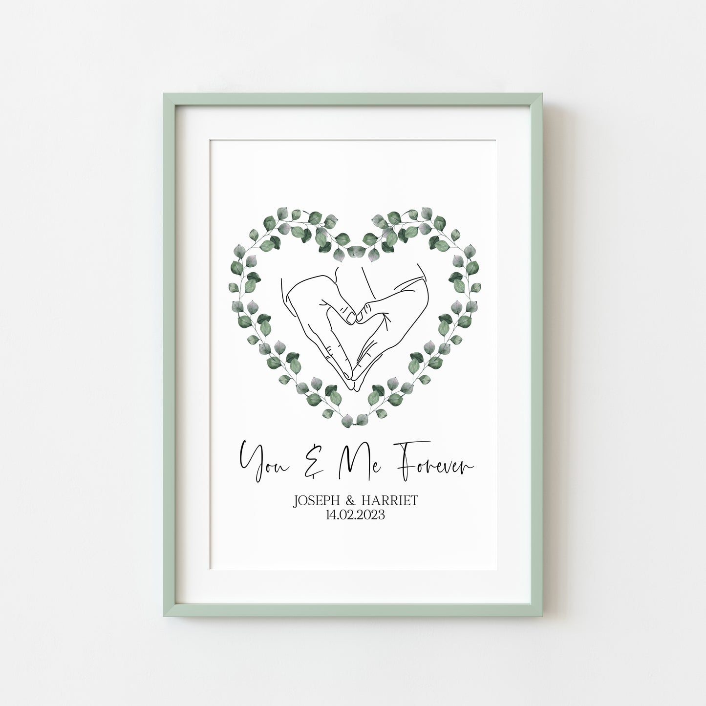 Couples print, you and me forever greenery heart home unframed wall art poster print