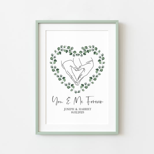 Couples print, you and me forever greenery heart home unframed wall art poster print