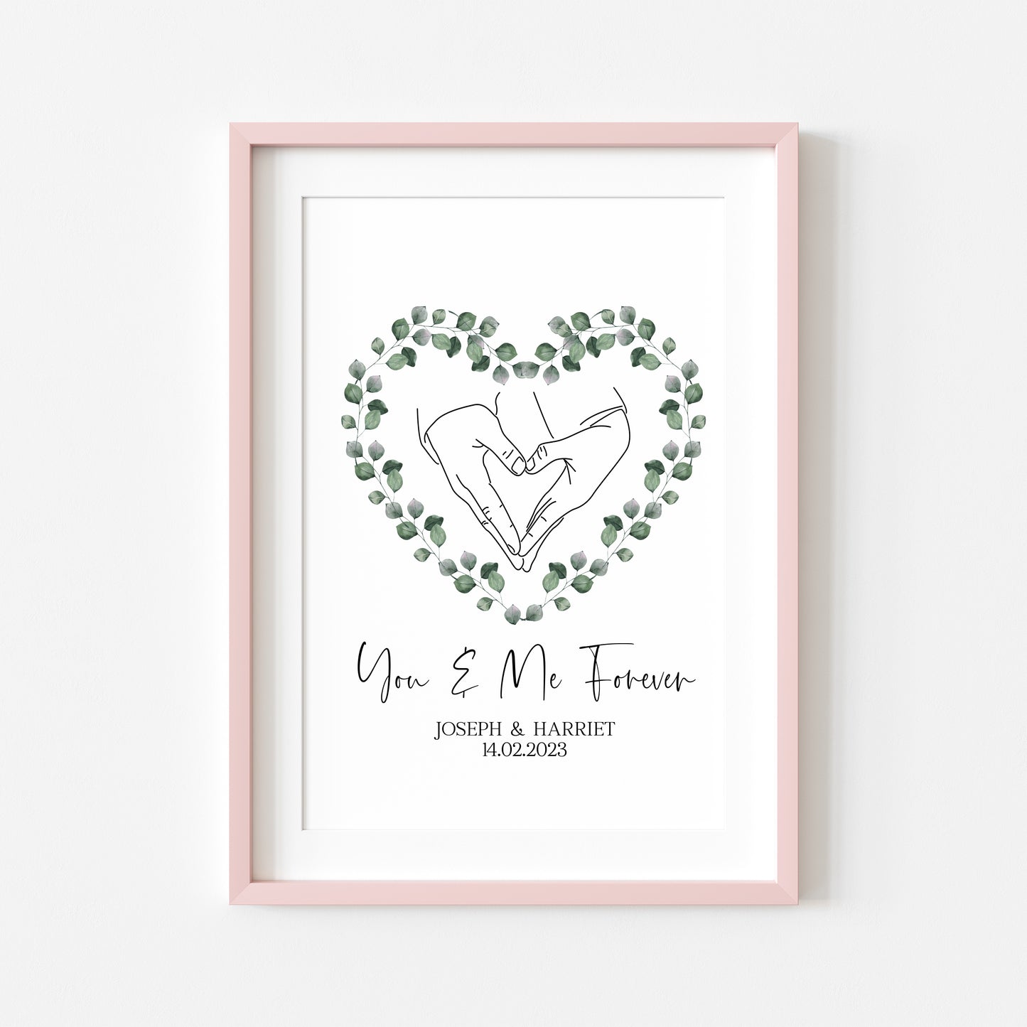 Couples print, you and me forever greenery heart home unframed wall art poster print