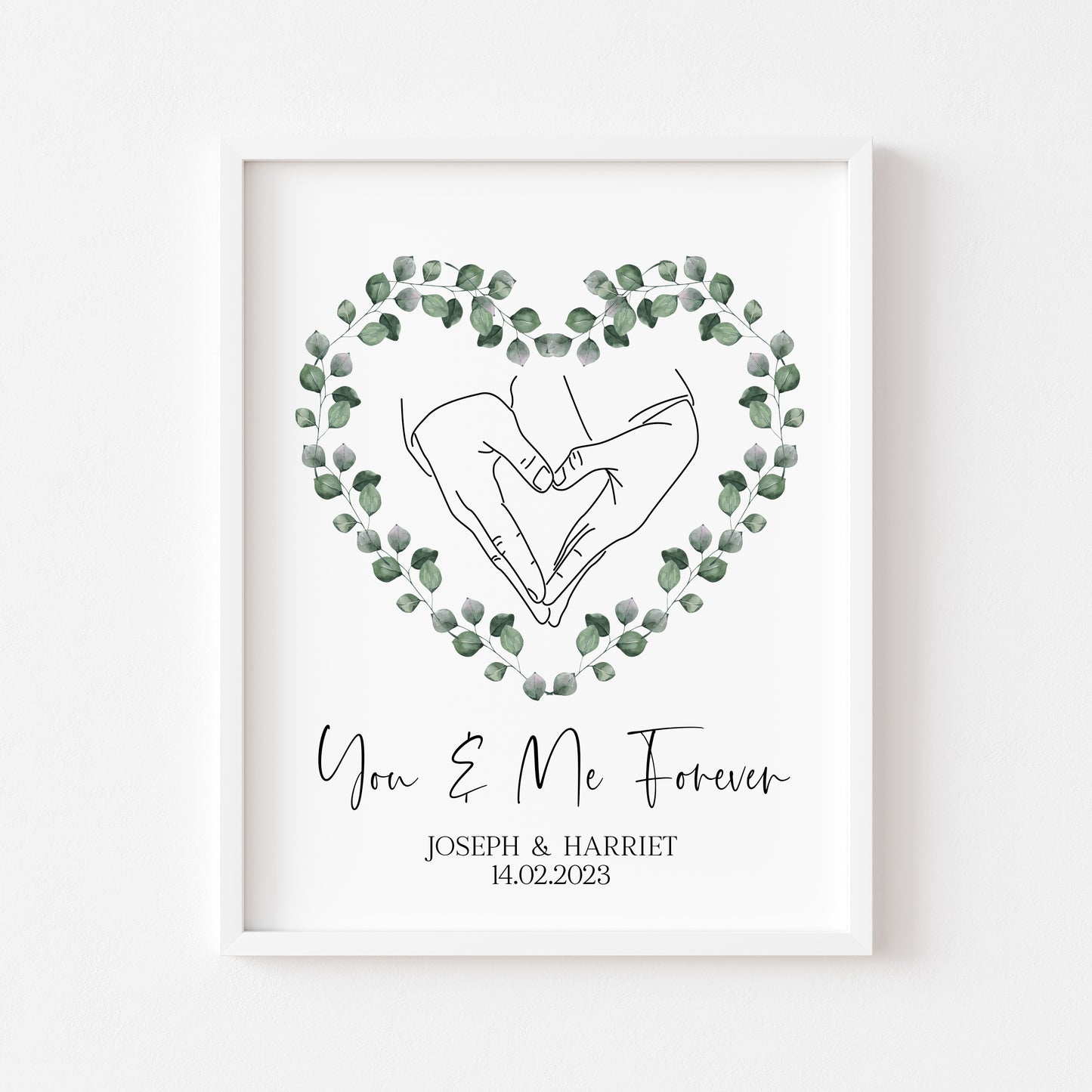 Couples print, you and me forever greenery heart home unframed wall art poster print