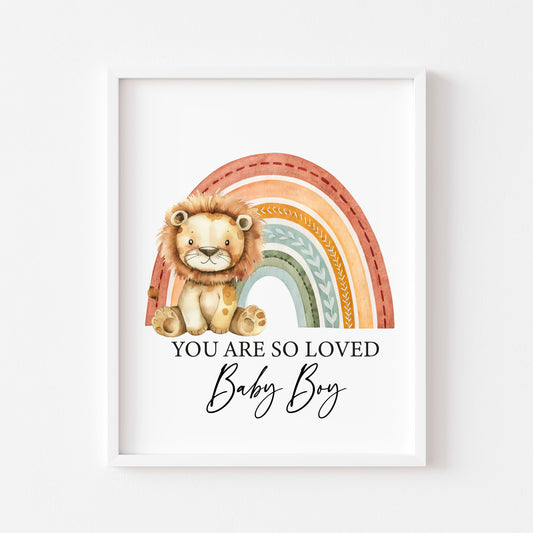 Lion Rainbow You Are So Loved, Baby Boy, Baby Girl Nursery unframed wall art poster