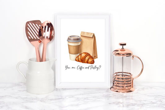 Coffee & Pastry Print Watercolour coffee croissant Kitchen unframed Wall Art