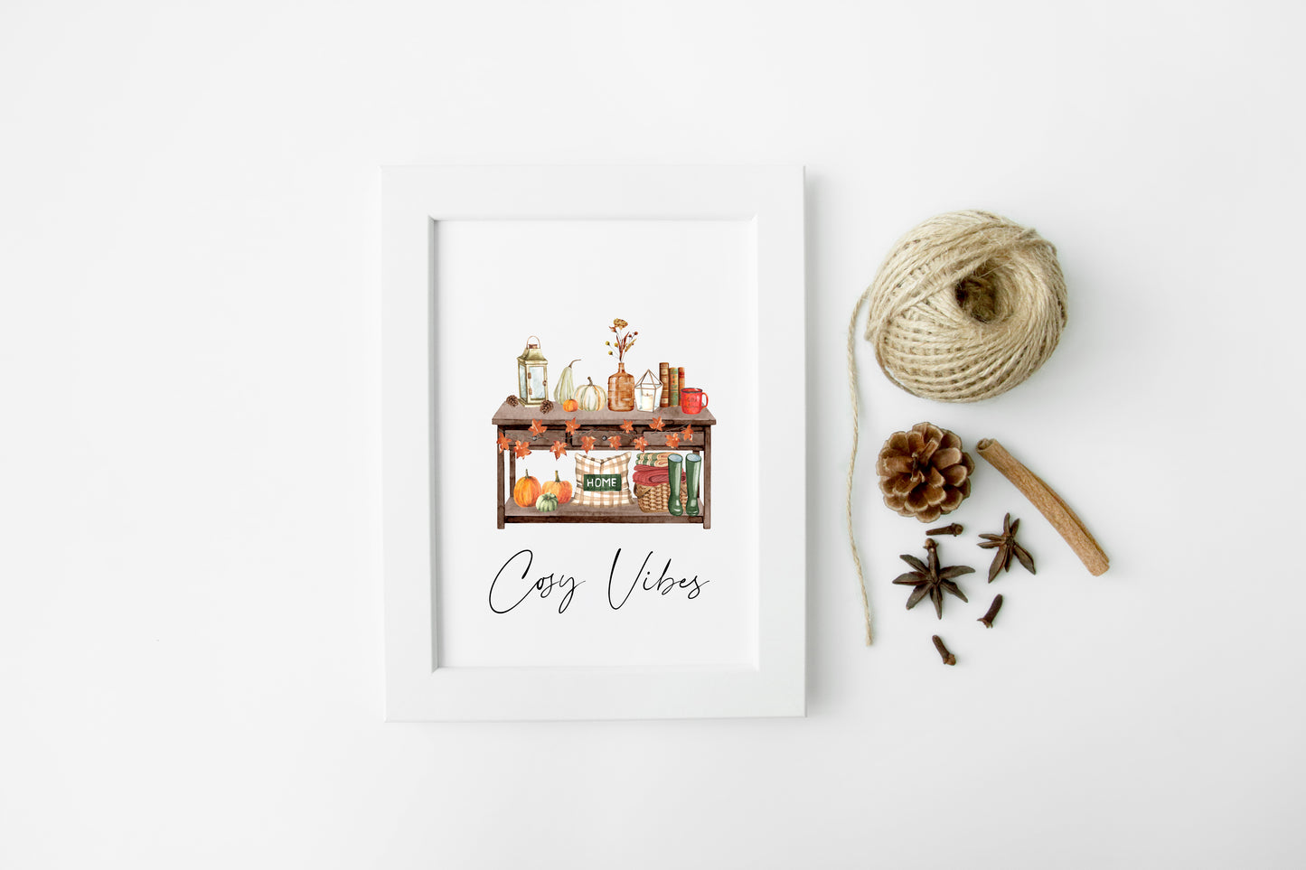 Cosy Vibes, home scene autumn watercolour seasonal fall hallway unframed wall art poster print