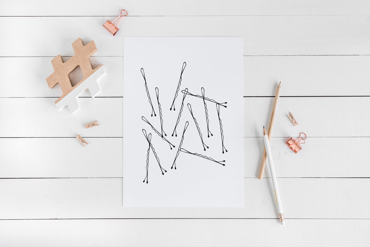 Hair grip bobby pin illustration drawing fashion bedroom unframed wall art poster print