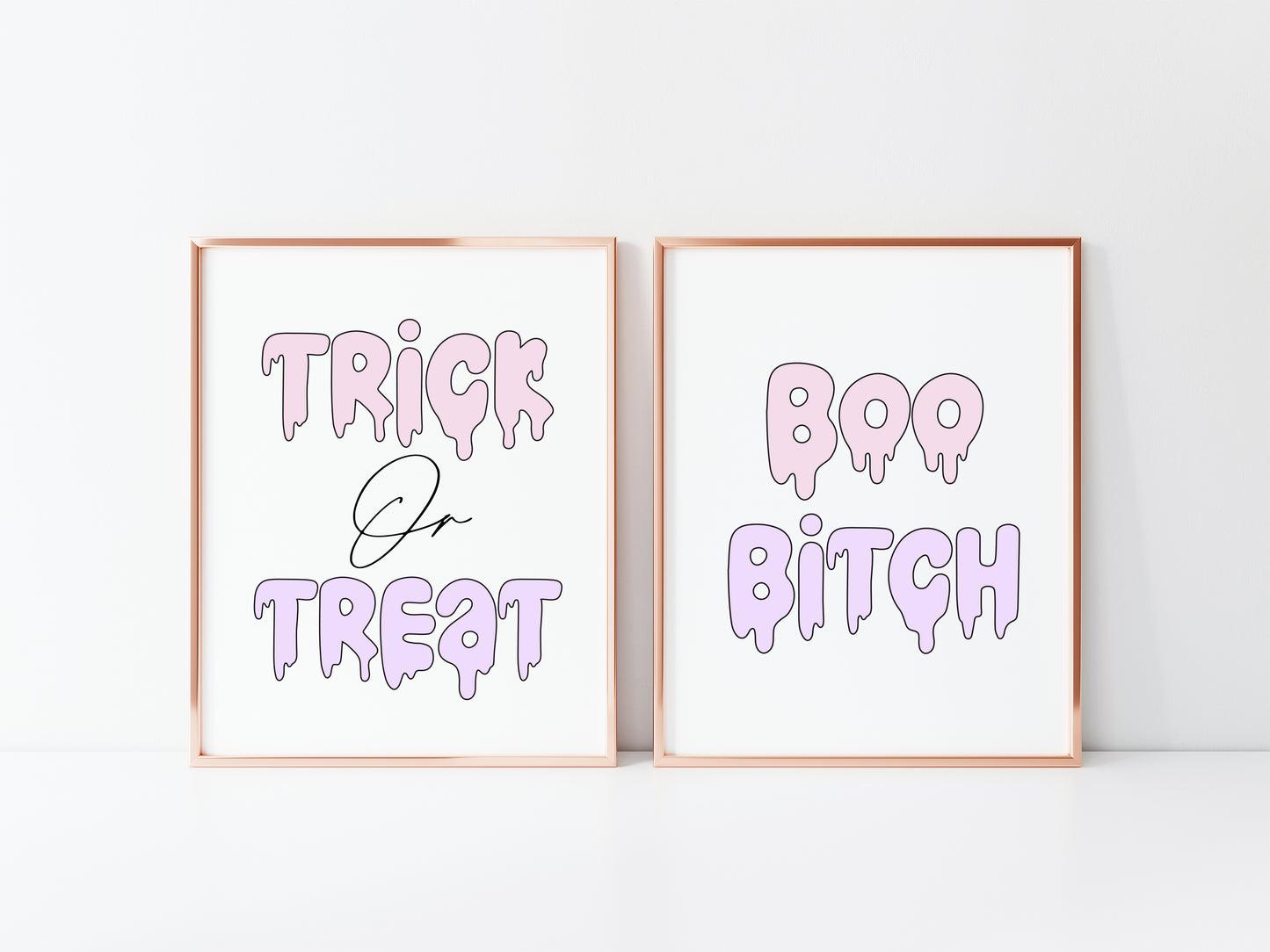 Set of 2 Halloween prints, Trick or treat Boo B*tches halloween seasonal pastel unframed wall art poster prints, halloween signs, spooky art
