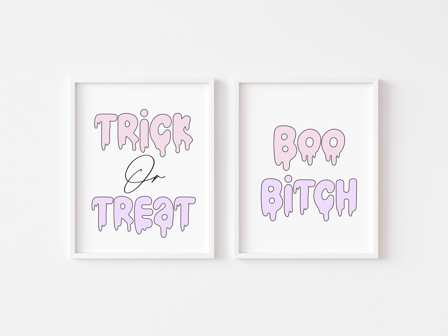 Set of 2 Halloween prints, Trick or treat Boo B*tches halloween seasonal pastel unframed wall art poster prints, halloween signs, spooky art