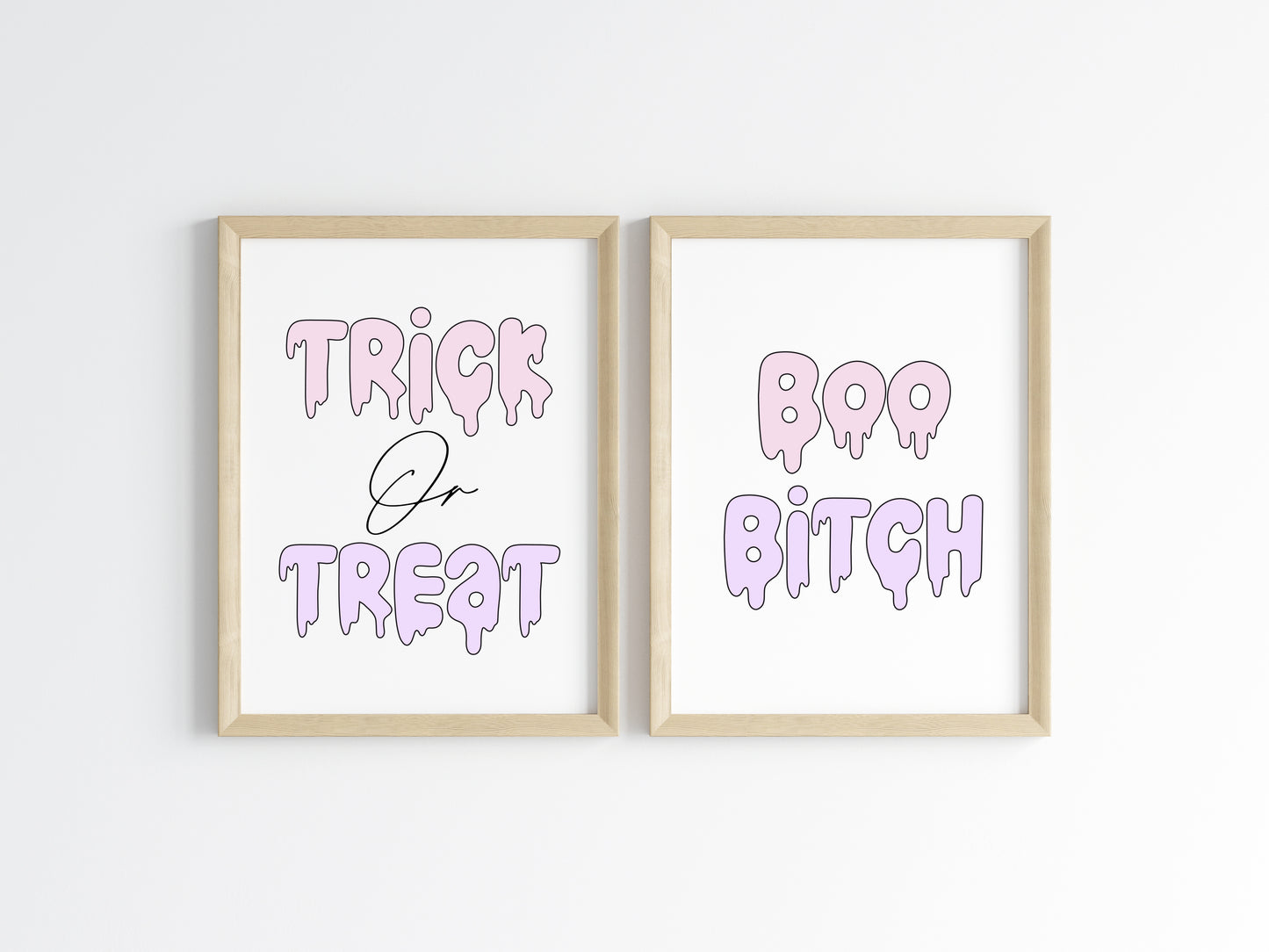 Set of 2 Halloween prints, Trick or treat Boo B*tches halloween seasonal pastel unframed wall art poster prints, halloween signs, spooky art