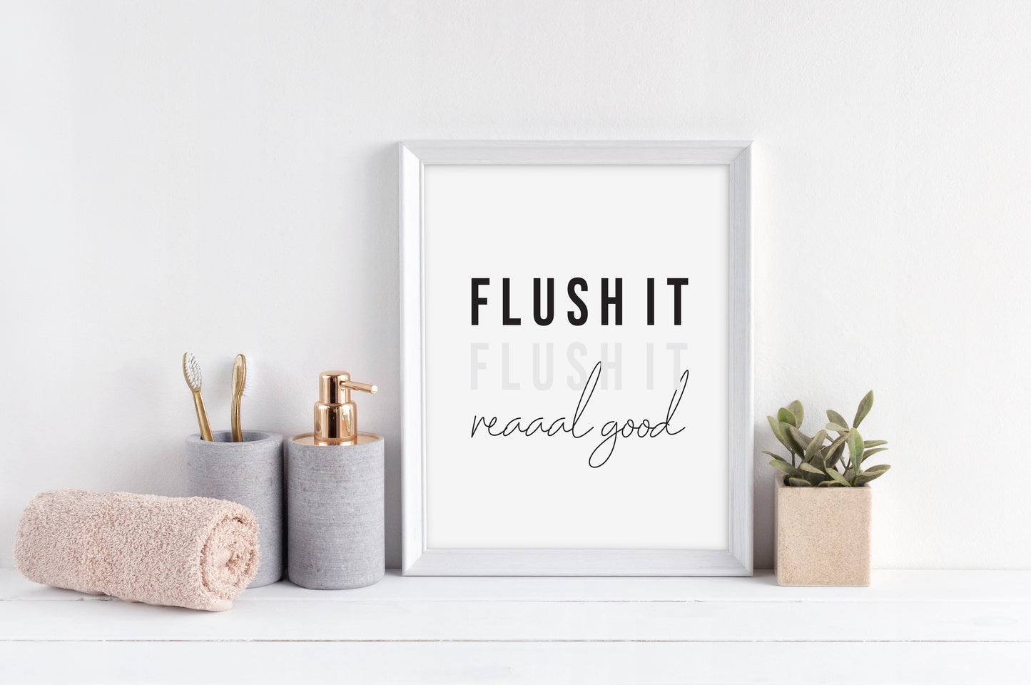 Flush it, flush it real good black & grey bathroom toilet wash room sign unframed wall art poster print