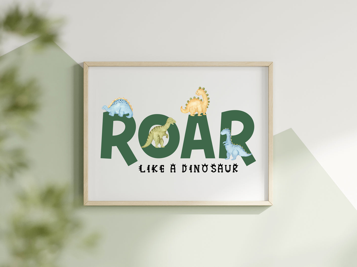 Roar Green dinosaur blue and green boys girls dinosaur watercolour bedroom unframed wall art poster print