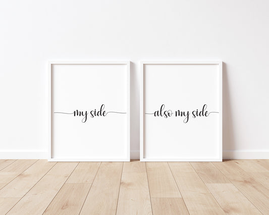 Set of 2 prints, my side and also my side funny bedroom borderless unframed wall art poster prints